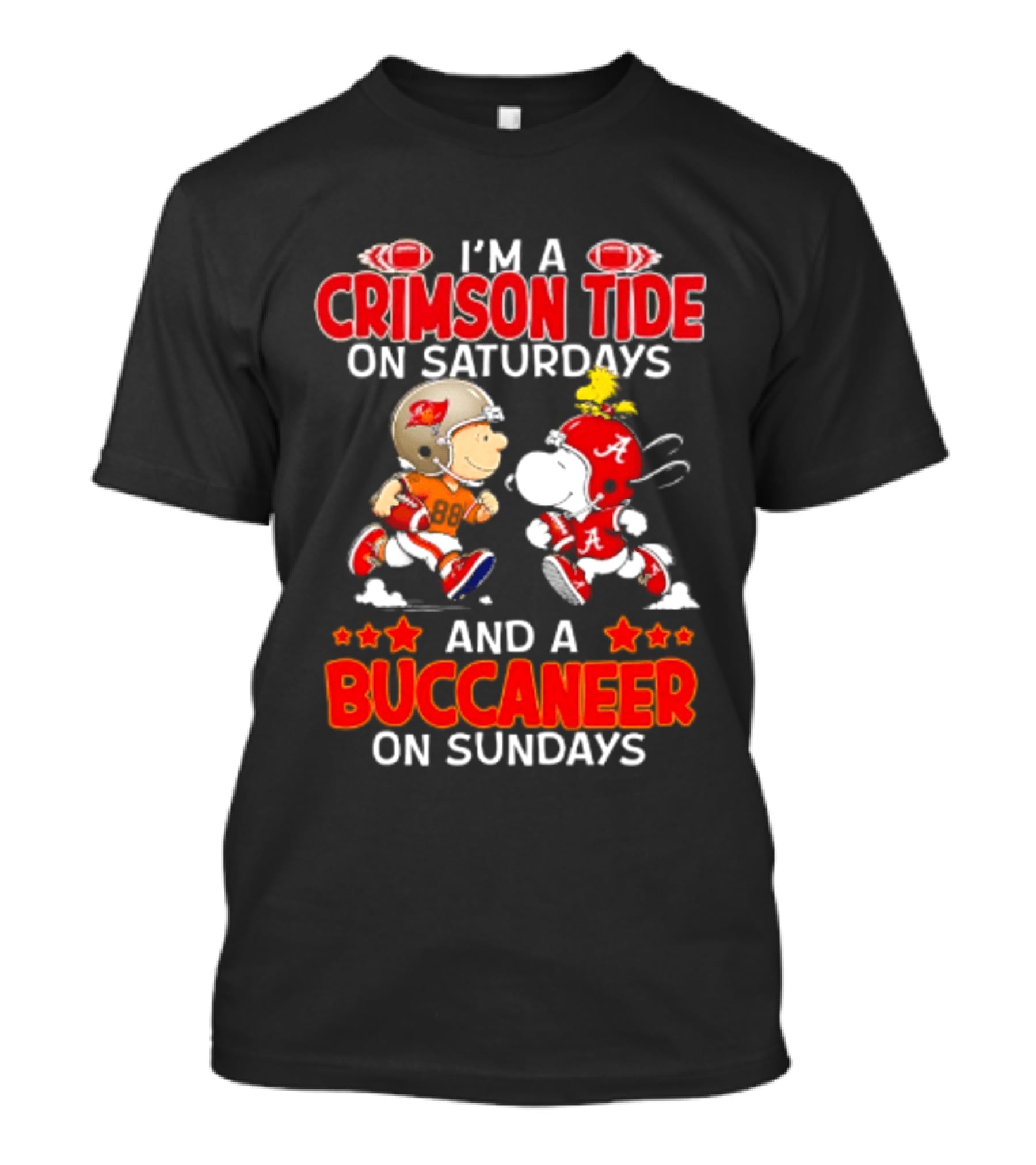 I'm A Crimson Tide On Saturdays And A Buccaneer On Sundays Peanuts Football Fan T-Shirt