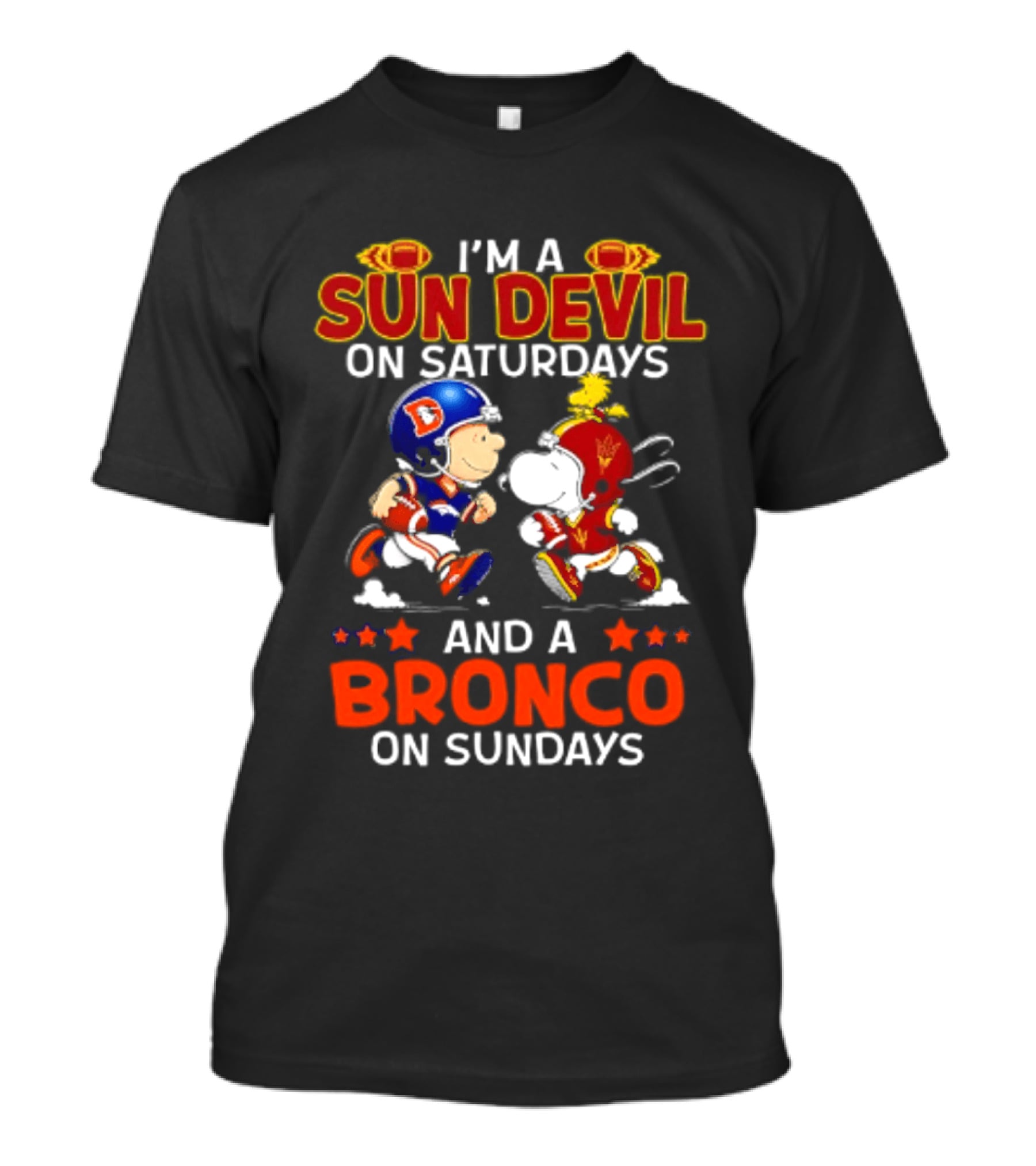 Peanuts I'm A Sun Devil On Saturdays And A Bronco On Sundays Football Cartoon T-Shirt