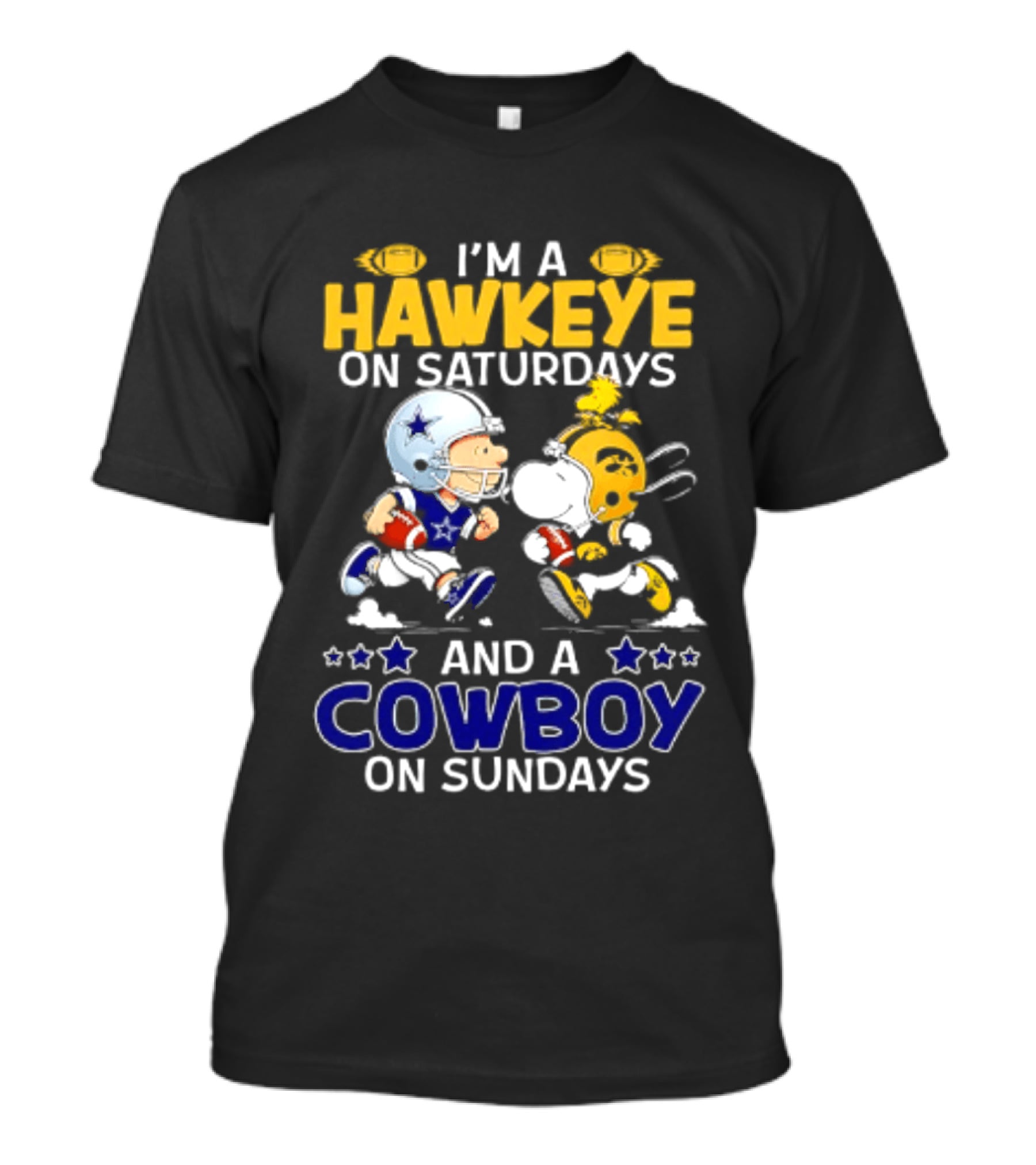 Peanuts I'm A Hawkeye On Saturdays And A Cowboy On Sundays Charlie Brown Snoopy T-Shirt