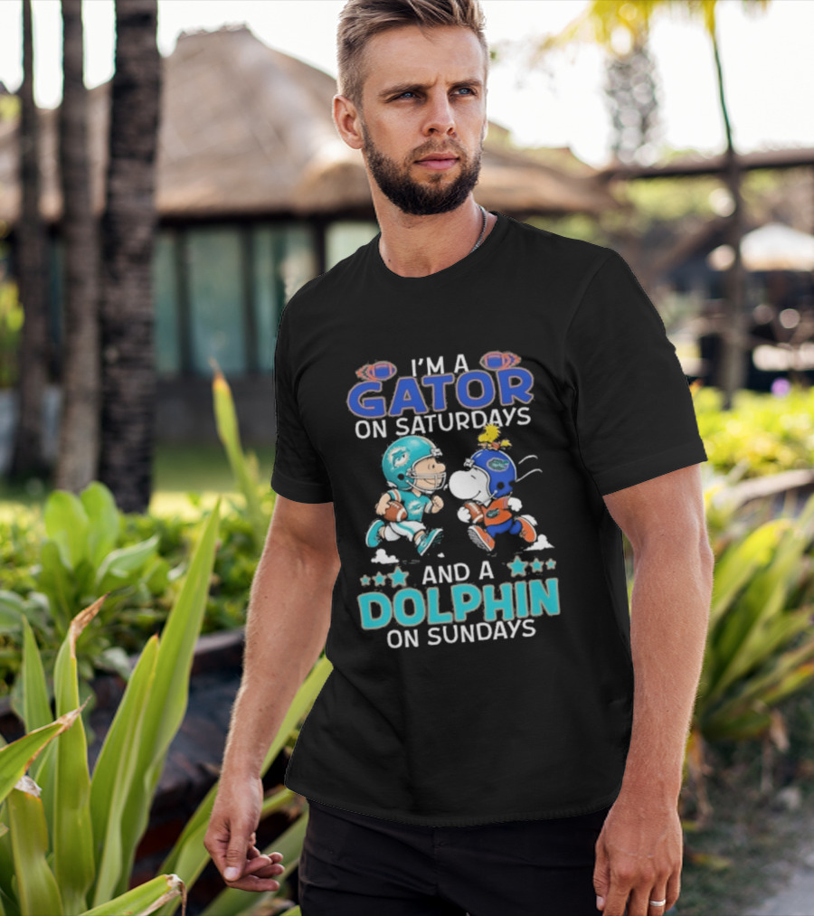Charlie Brown Snoopy Gator Saturdays Dolphin Sundays Football T-Shirt