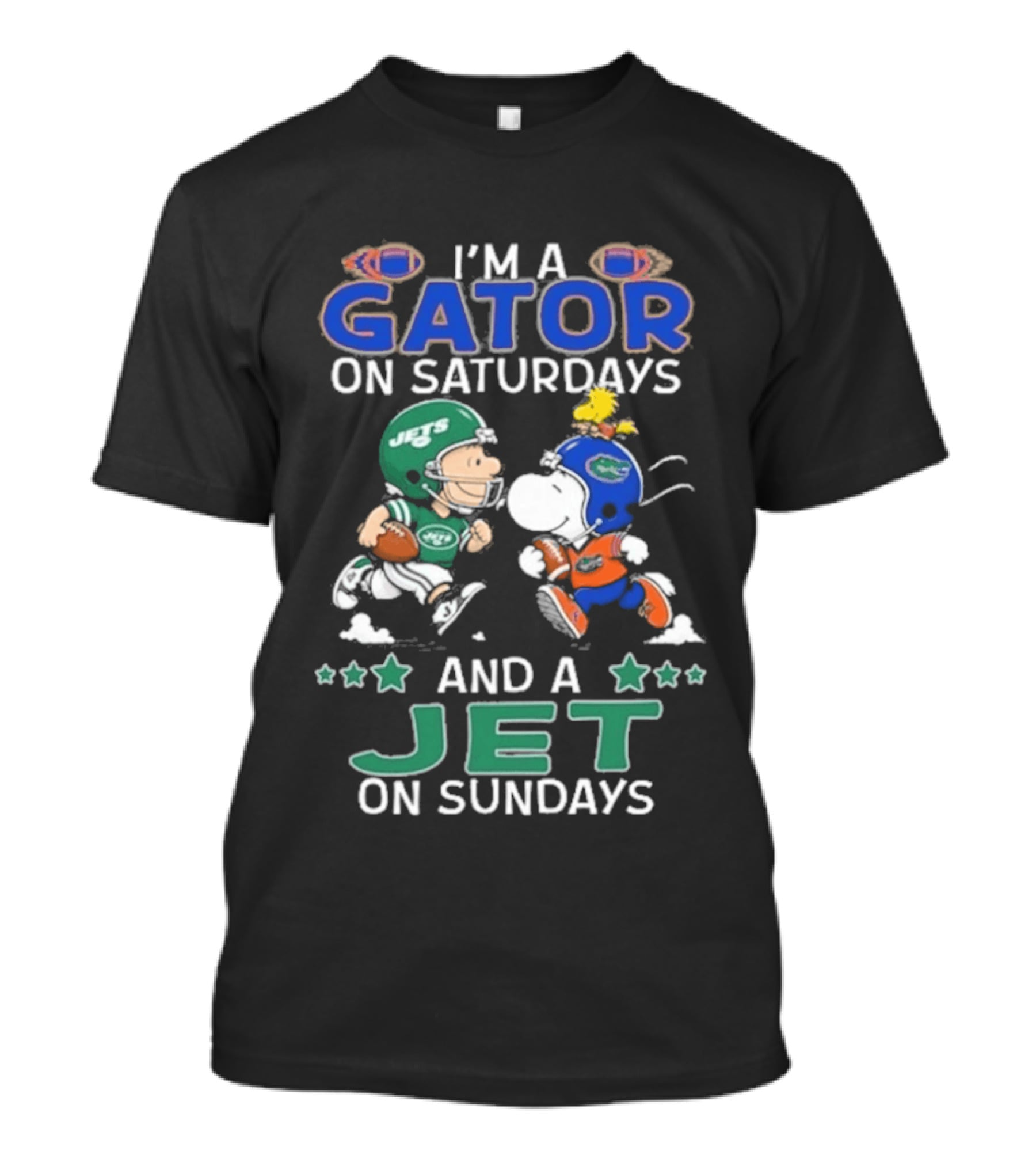 I'm A Gator On Saturdays And A Jet On Sundays Charlie Brown Snoopy Football Peanuts T-Shirt
