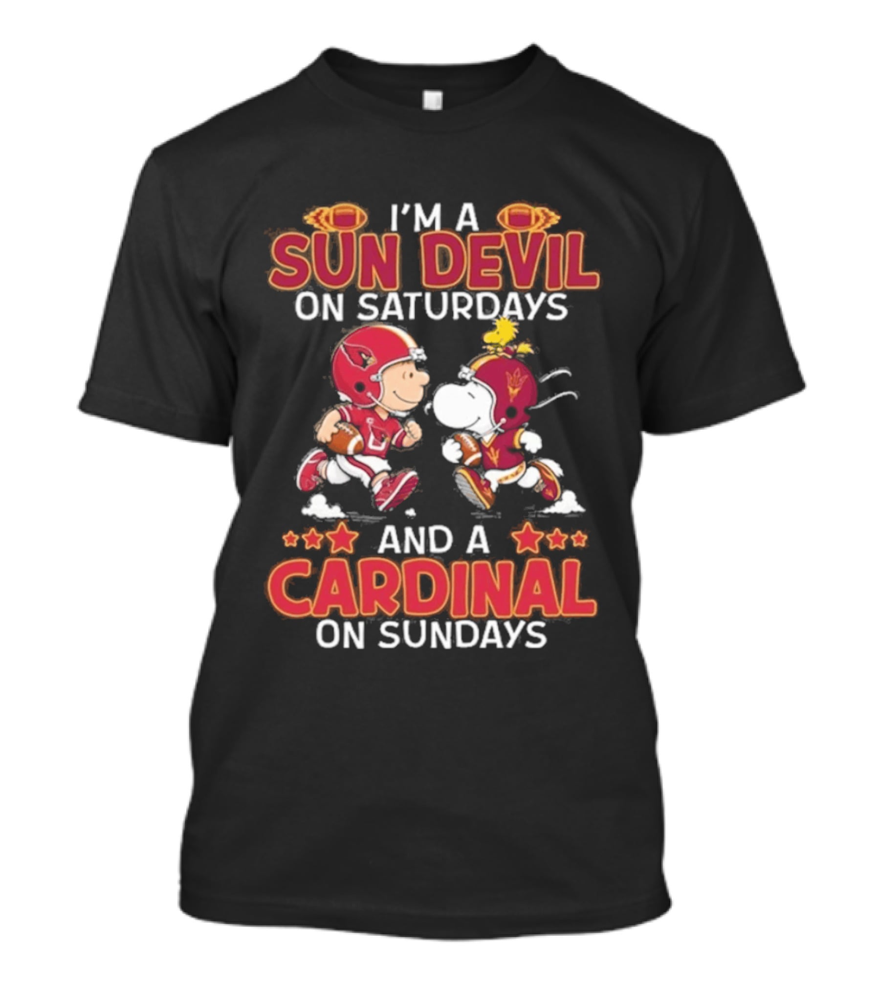 Charlie Brown Snoopy Sun Devil Saturdays Cardinal Sundays Football T-Shirt
