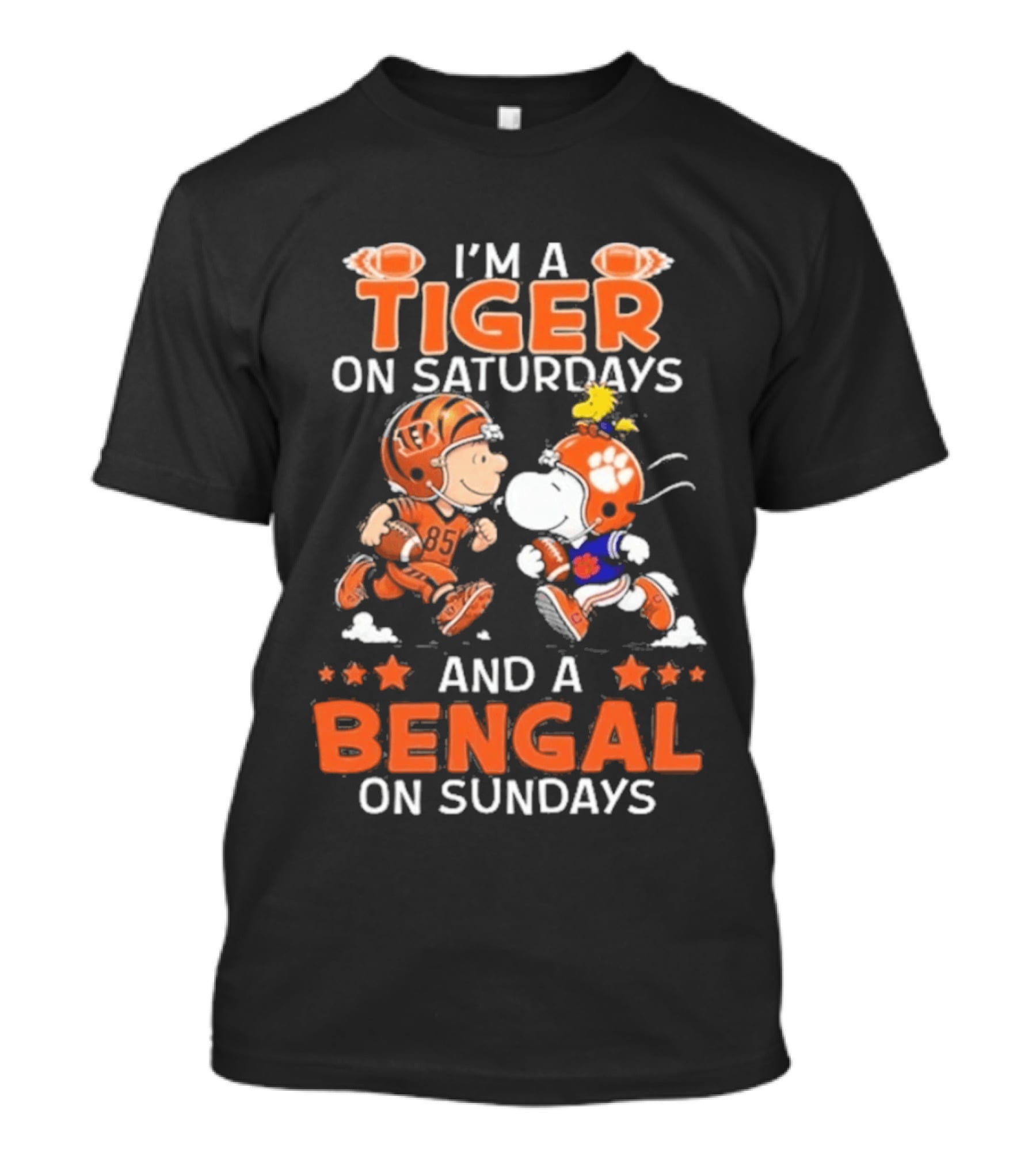 Charlie Brown Snoopy Tiger Saturdays Bengal Sundays Football T-Shirt