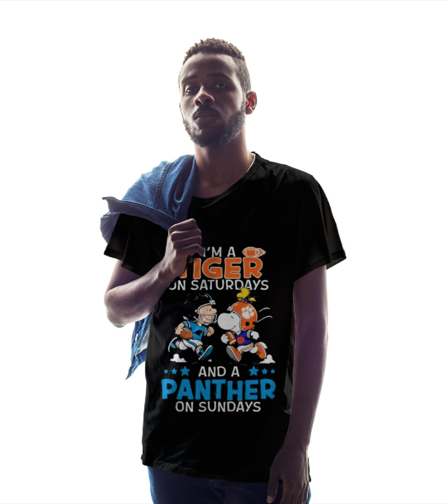 Charlie Brown Snoopy Tiger Saturdays Panther Sundays Football T-Shirt