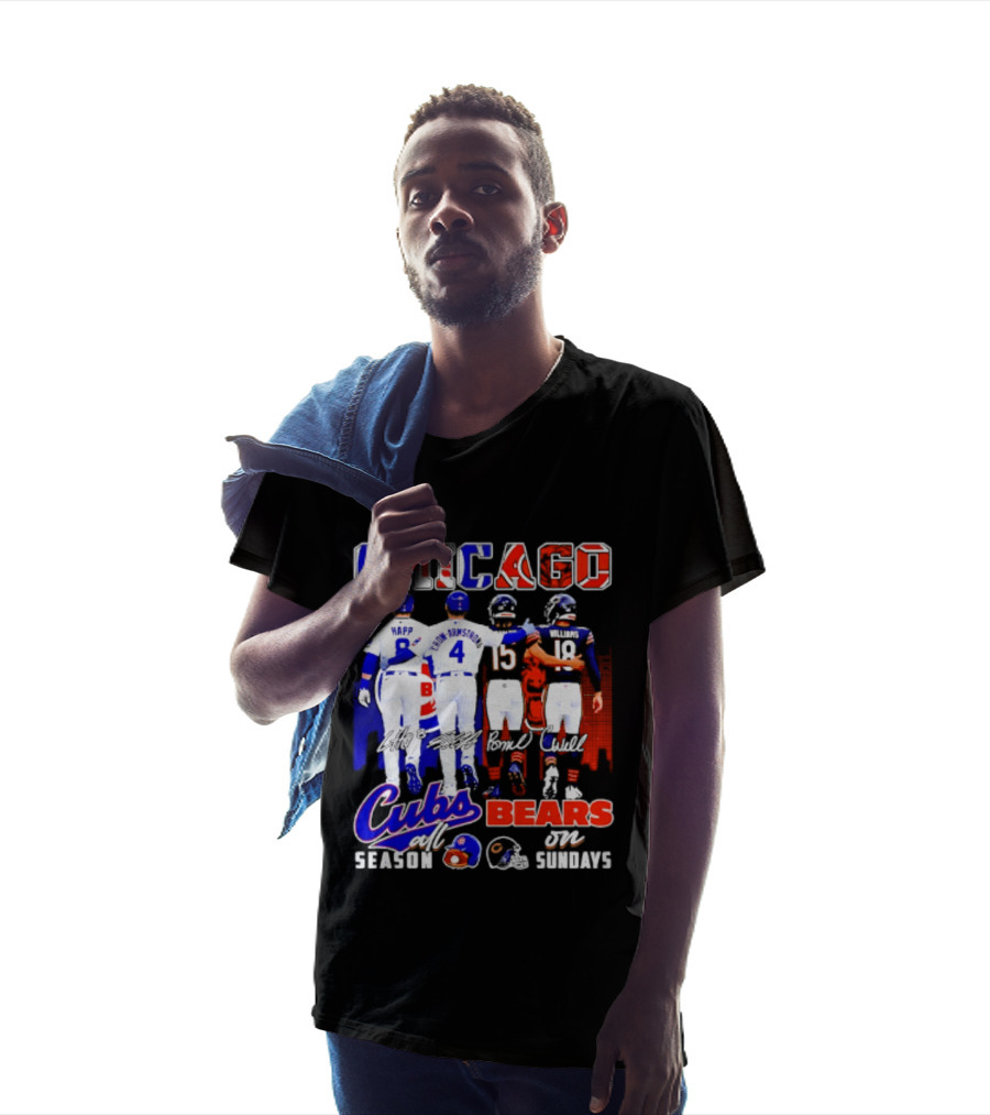 Chicago Cubs Happ And Bote Bears Fields And Moore Signature Skyline Sundays All Season T-Shirt