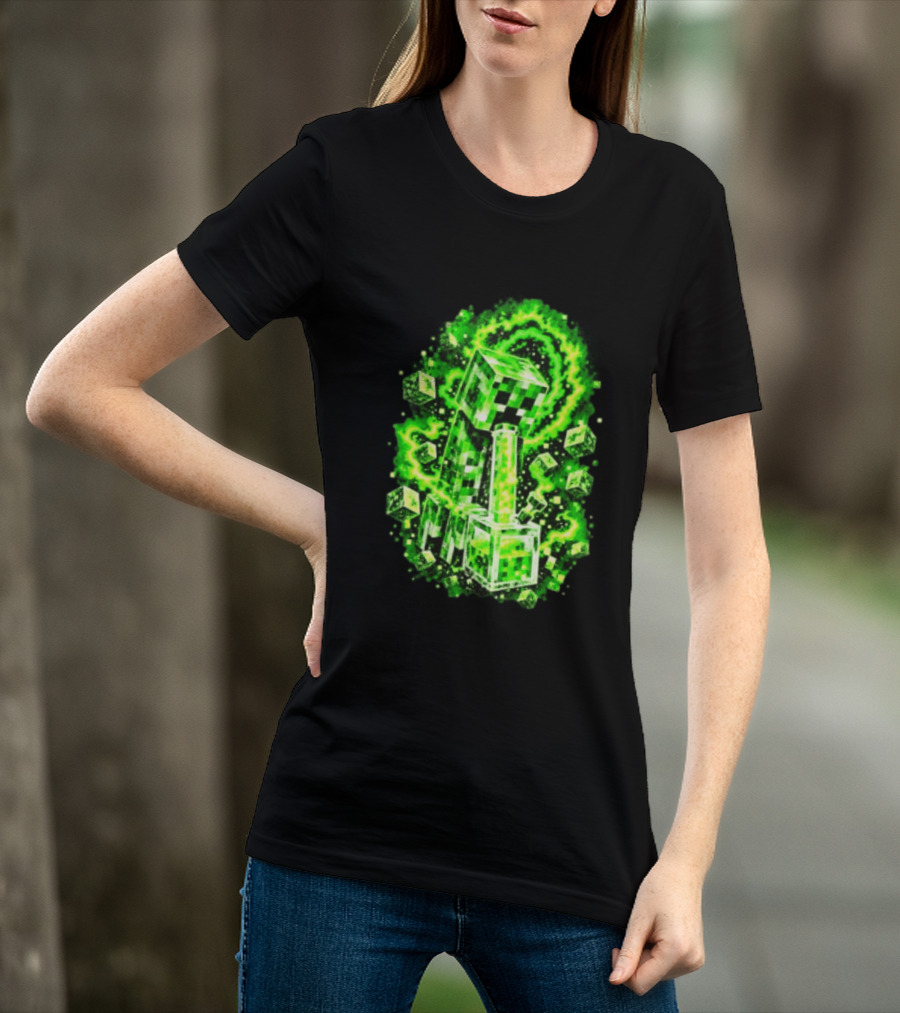 Minecraft Creeper Green Bong Pixel Explosion T-Shirt
