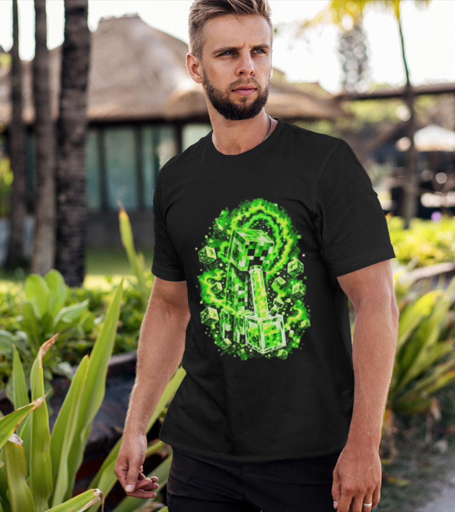 Minecraft Creeper Green Bong Pixel Explosion T-Shirt