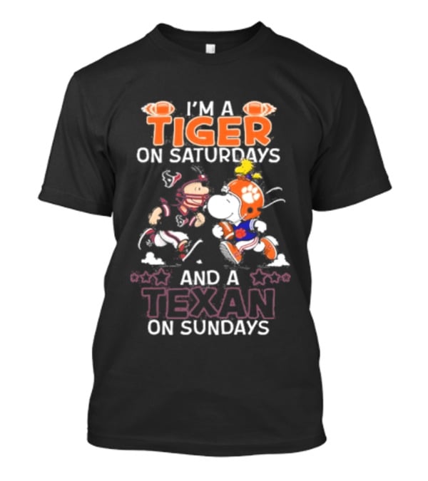 I'm A Tiger On Saturdays And A Texan On Sundays Charlie Brown Snoopy T-Shirt