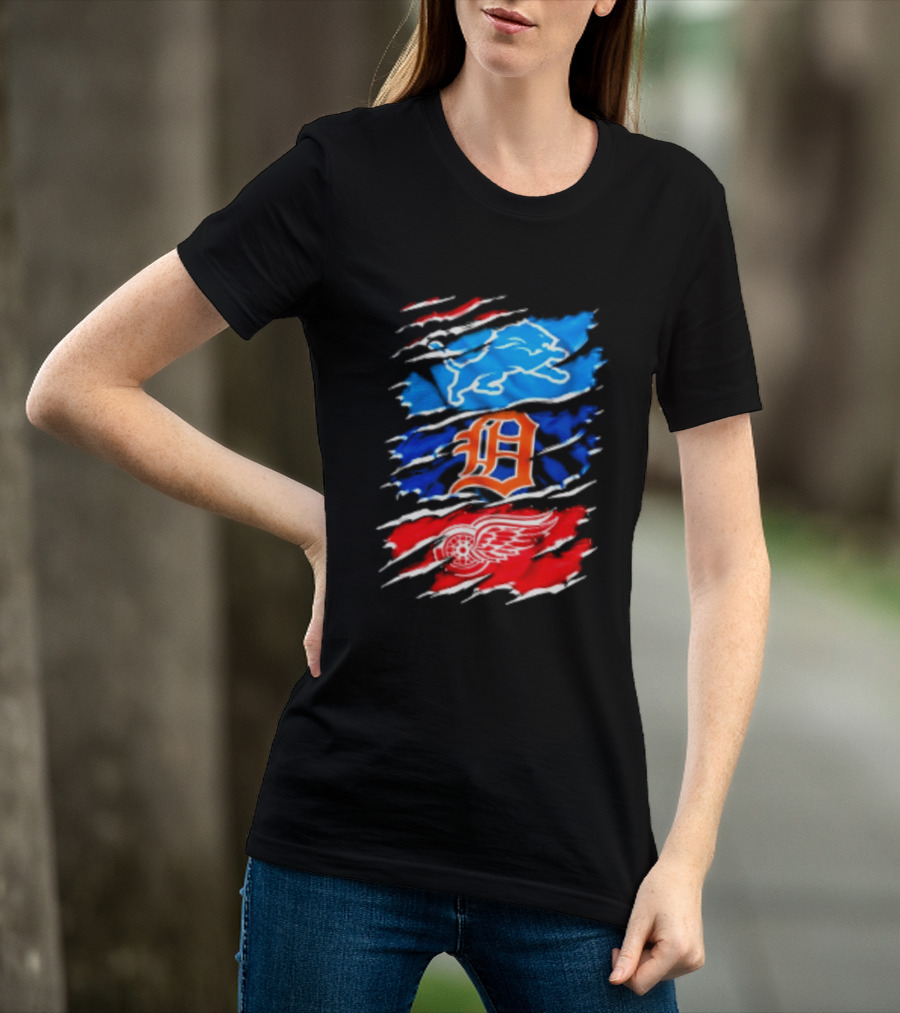 Detroit Lions Tigers Red Wings Scratch Mashup T-Shirt