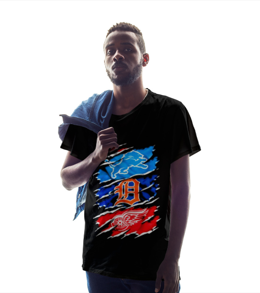 Detroit Lions Tigers Red Wings Scratch Mashup T-Shirt