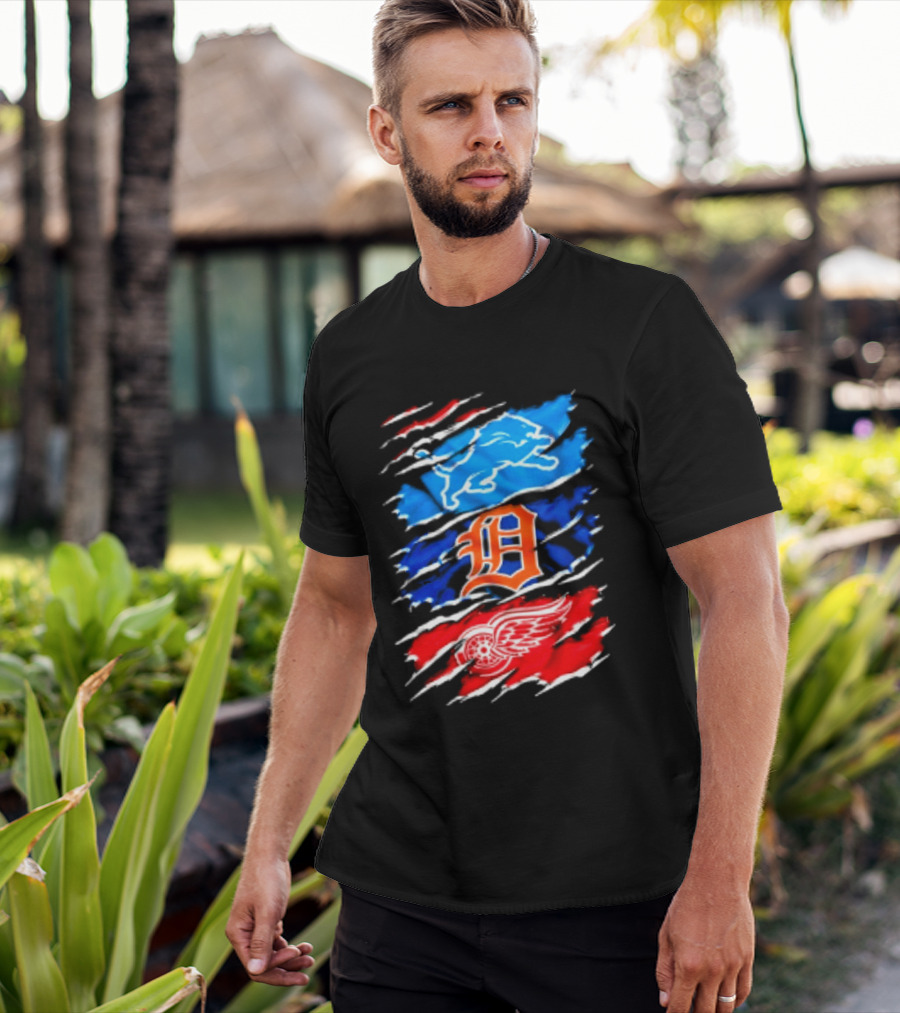 Detroit Lions Tigers Red Wings Scratch Mashup T-Shirt