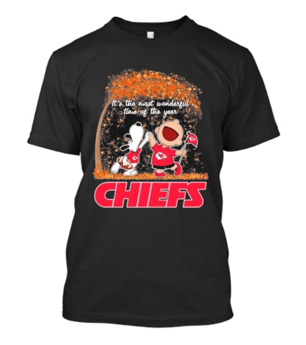 Kansas City Chiefs Snoopy Charlie Brown Dancing It's The Most Wonderful Time Of The Year T-Shirt