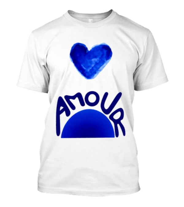 Amour Blue Heart French Love Watercolor T-Shirt