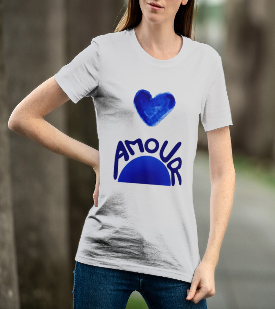 Amour Blue Heart French Love Watercolor T-Shirt