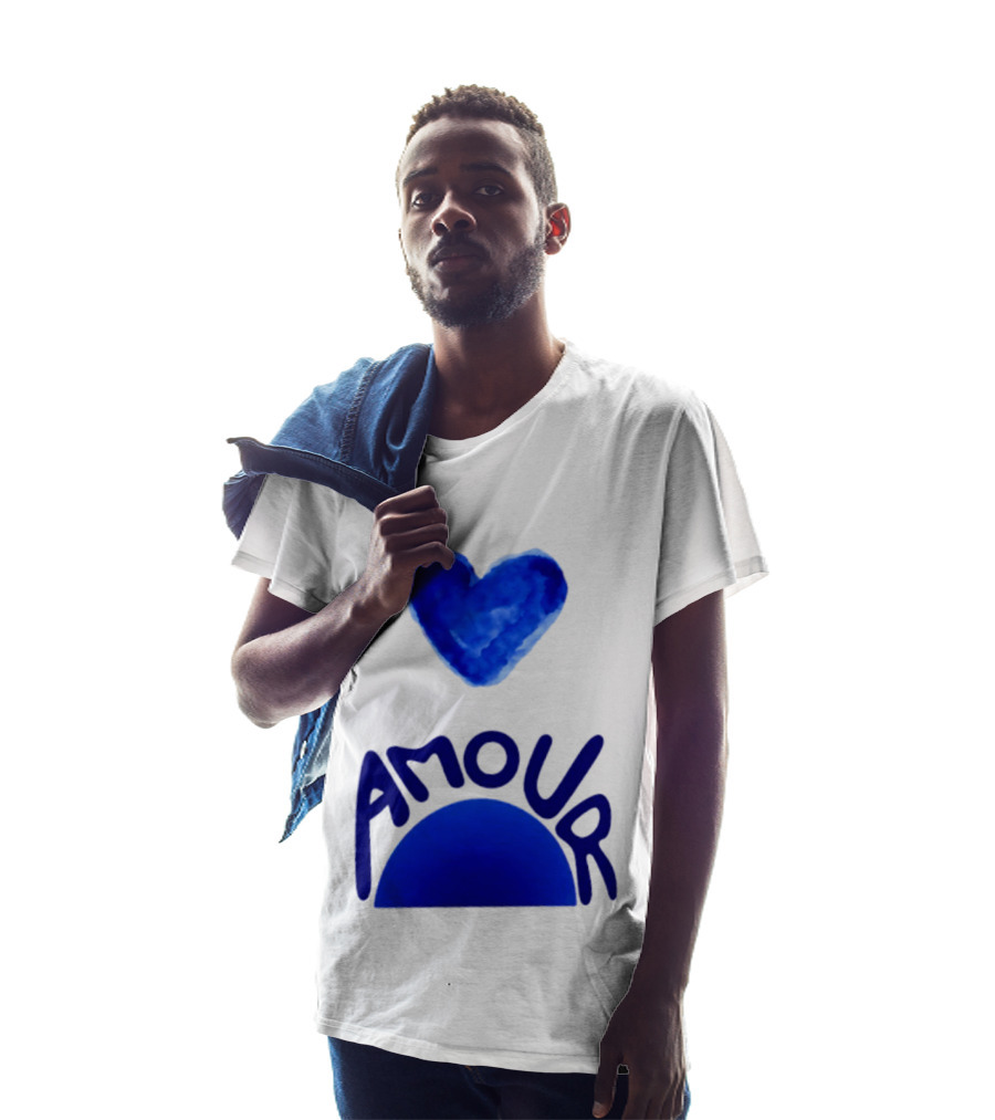 Amour Blue Heart French Love Watercolor T-Shirt