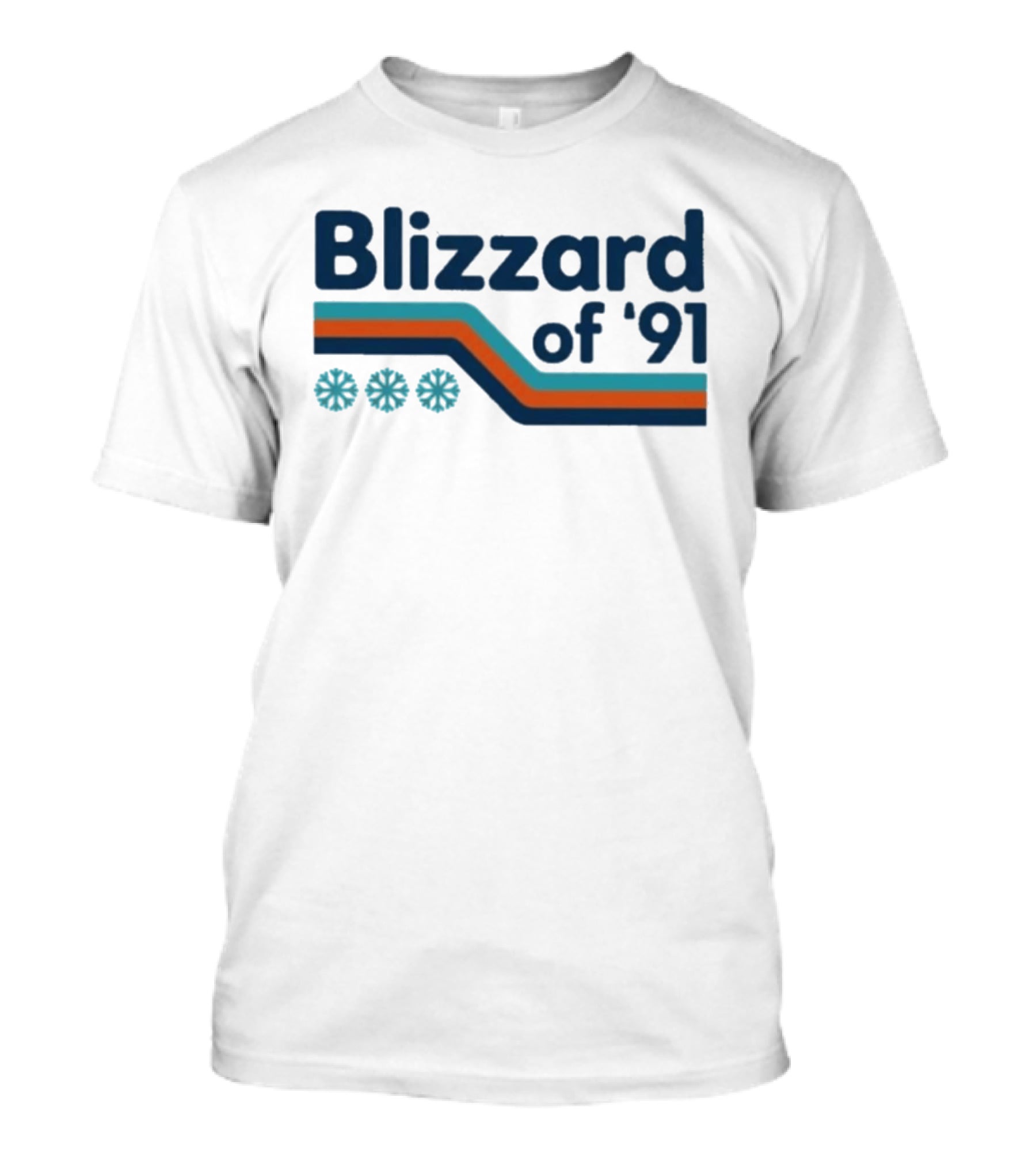 Blizzard Of '91 Retro Winter Snowflakes And Stripes T-Shirt