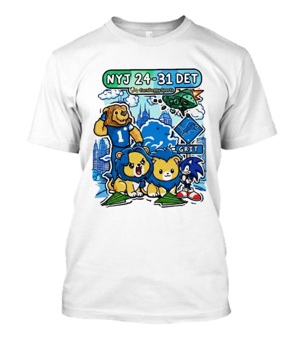 NYJ 24 31 DET Corndoggy Sports Grit Lions Cityscape T-Shirt