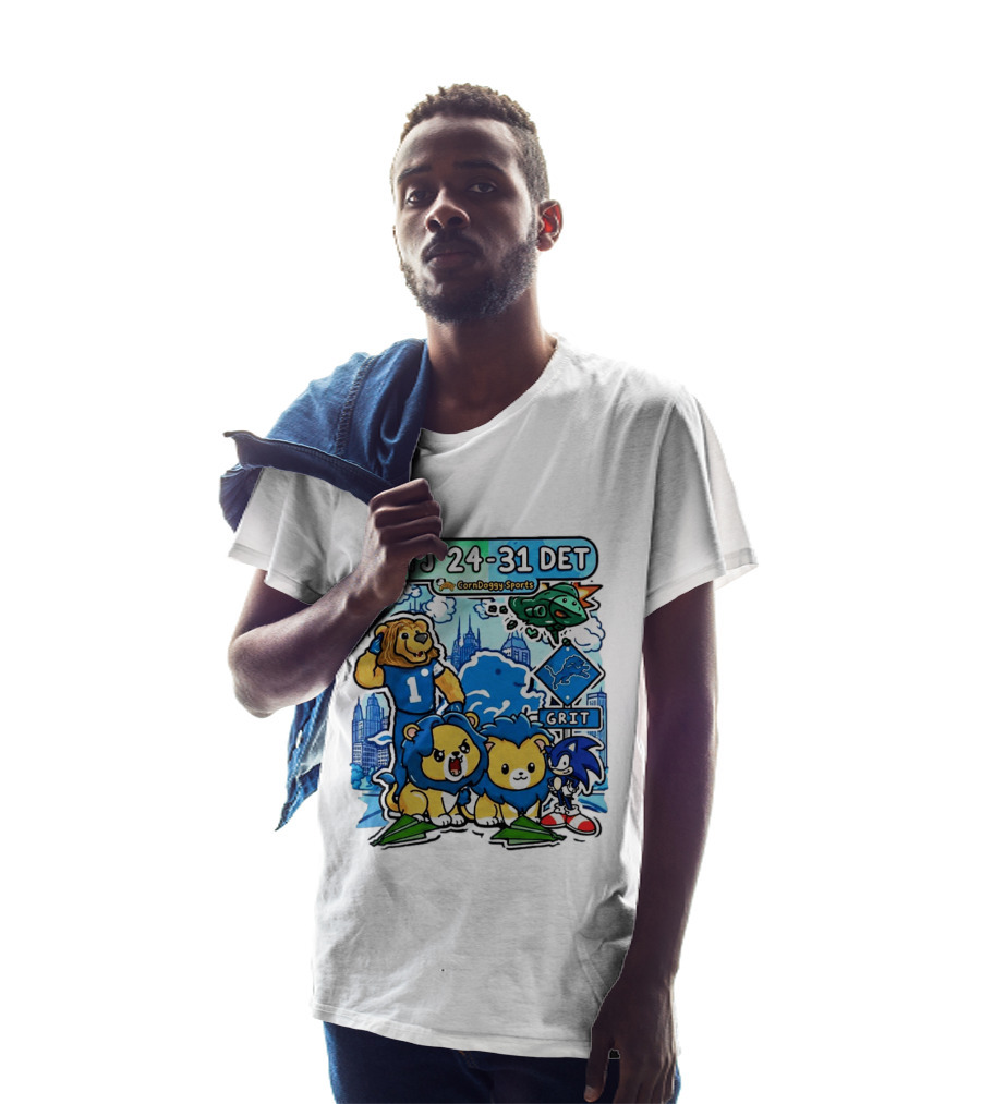 NYJ 24 31 DET Corndoggy Sports Grit Lions Cityscape T-Shirt