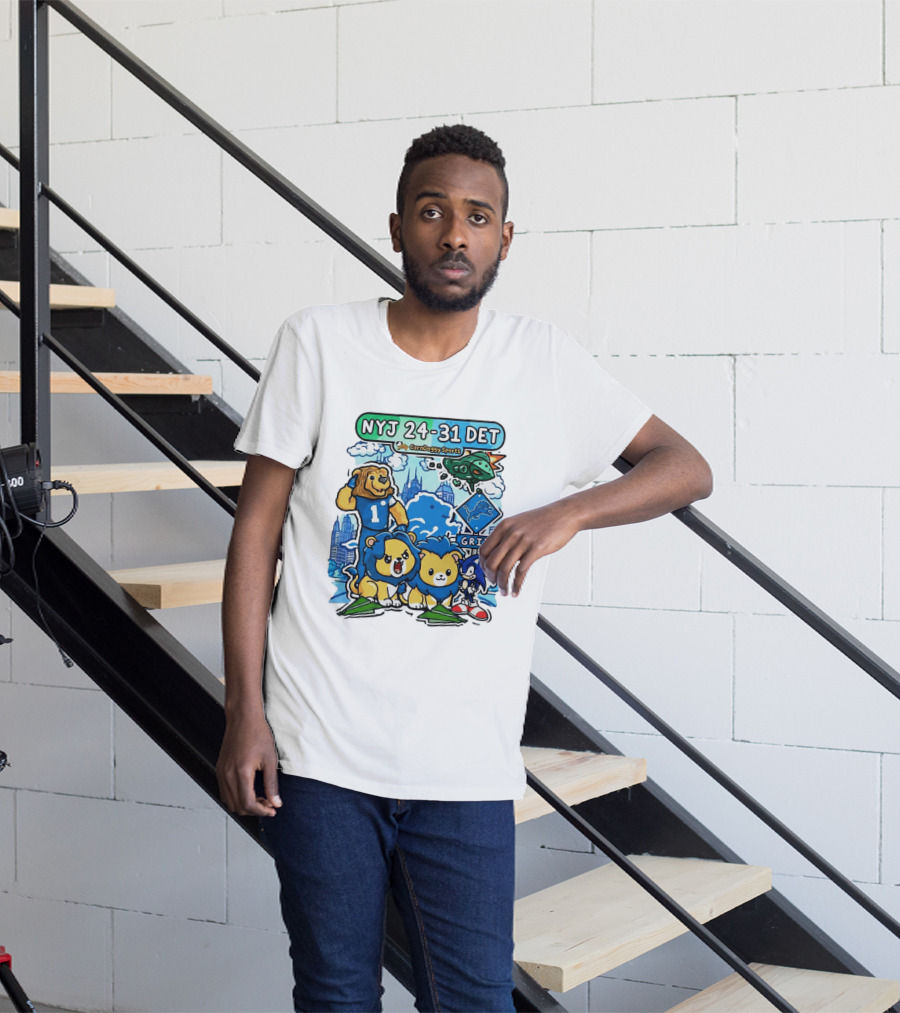 NYJ 24 31 DET Corndoggy Sports Grit Lions Cityscape T-Shirt