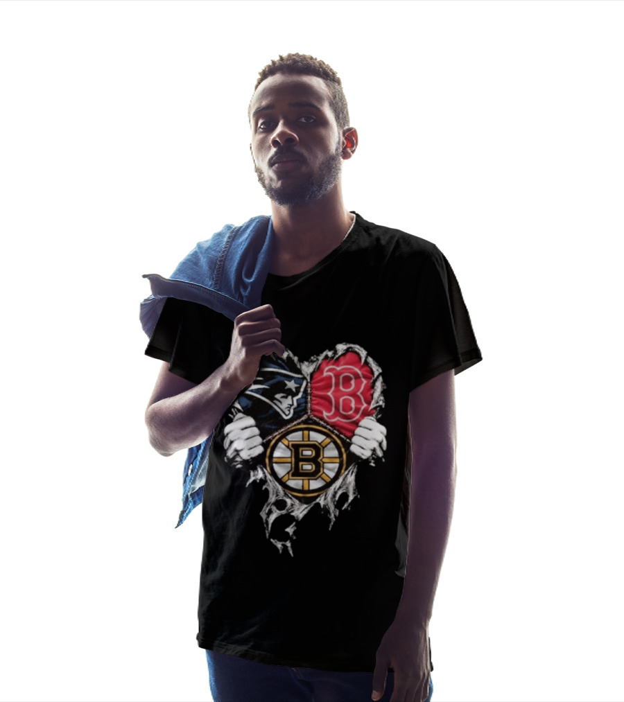New England Patriots Boston Red Sox Boston Bruins Heart Iconic Trio T-Shirt