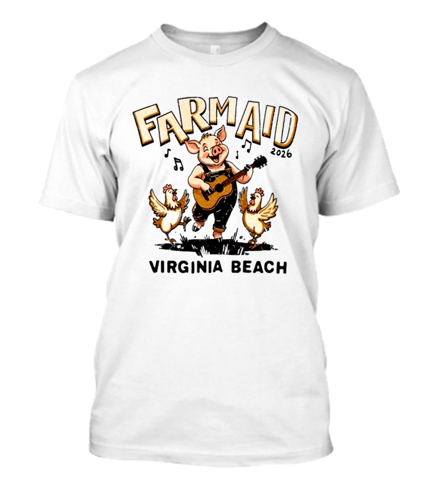 Farm Aid 2026 Virginia Beach Musical Celebration With Guitar Pig And Chickens T-Shirt