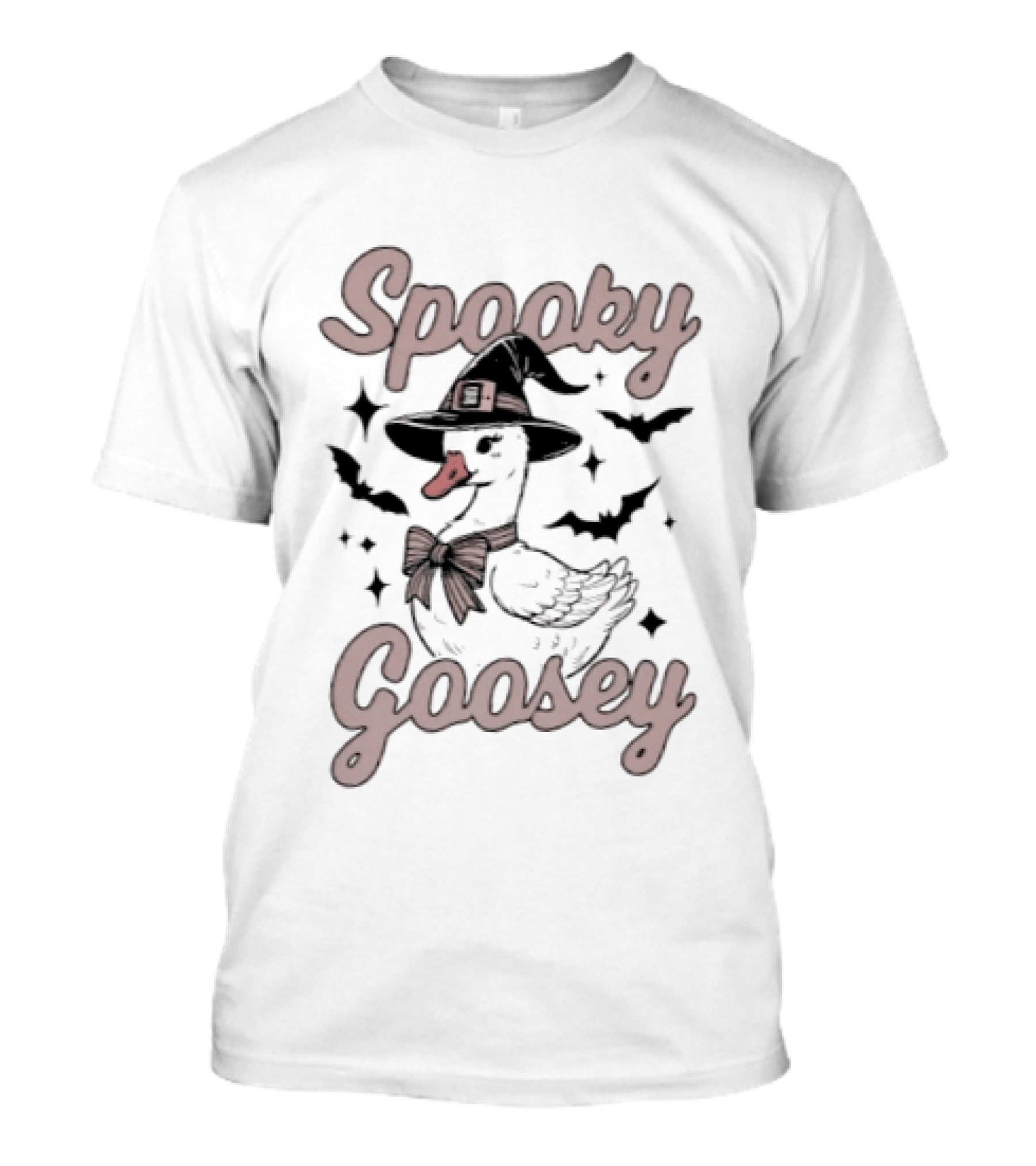 Spooky Goosey Witch Hat Bow Halloween Bats And Stars T-Shirt