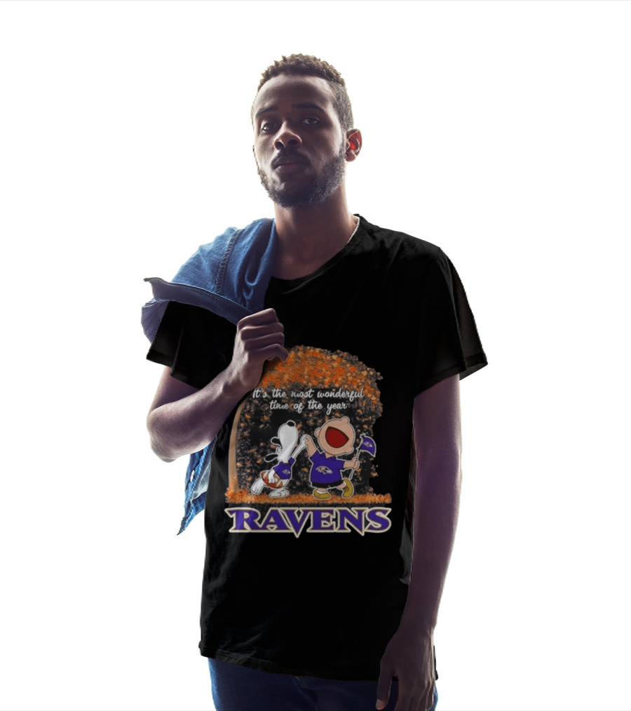 Baltimore Ravens Snoopy Charlie Brown It's The Most Wonderful Time Of The Year T-Shirt