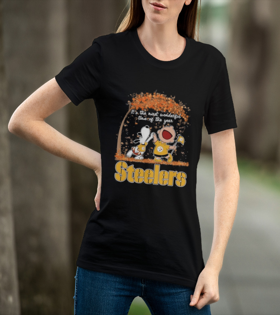 Pittsburgh Steelers Snoopy Charlie Brown Dancing It's The Most Wonderful Time Of The Year T-Shirt