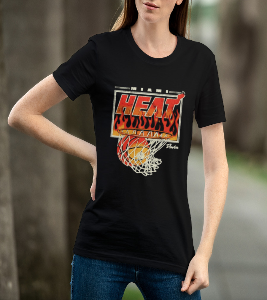 Miami Heat Duvin Basketball NBA Flaming Hoop And Ball T-Shirt
