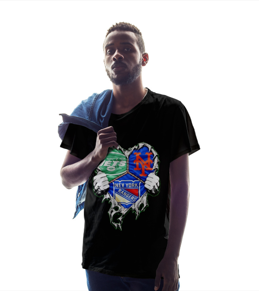 New York Jets Mets Rangers Heart Mashup Scratch T-Shirt