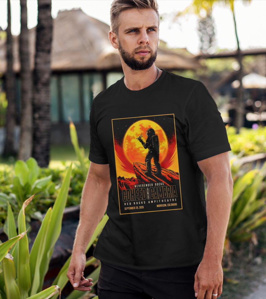 Neverender Rocks Coheed And Cambria Red Rocks Ampitheatre Morrison Colorado September 29 2026 Astronaut Orange Moon Scene T-Shirt