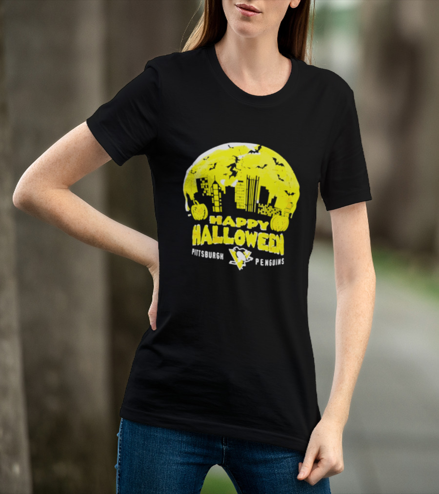 Pittsburgh Penguins Happy Halloween Skyline Pumpkins T-Shirt