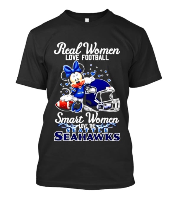 Real Women Love Football Smart Women Love Seattle Seahawks Minnie Mouse Football Fan T-Shirt