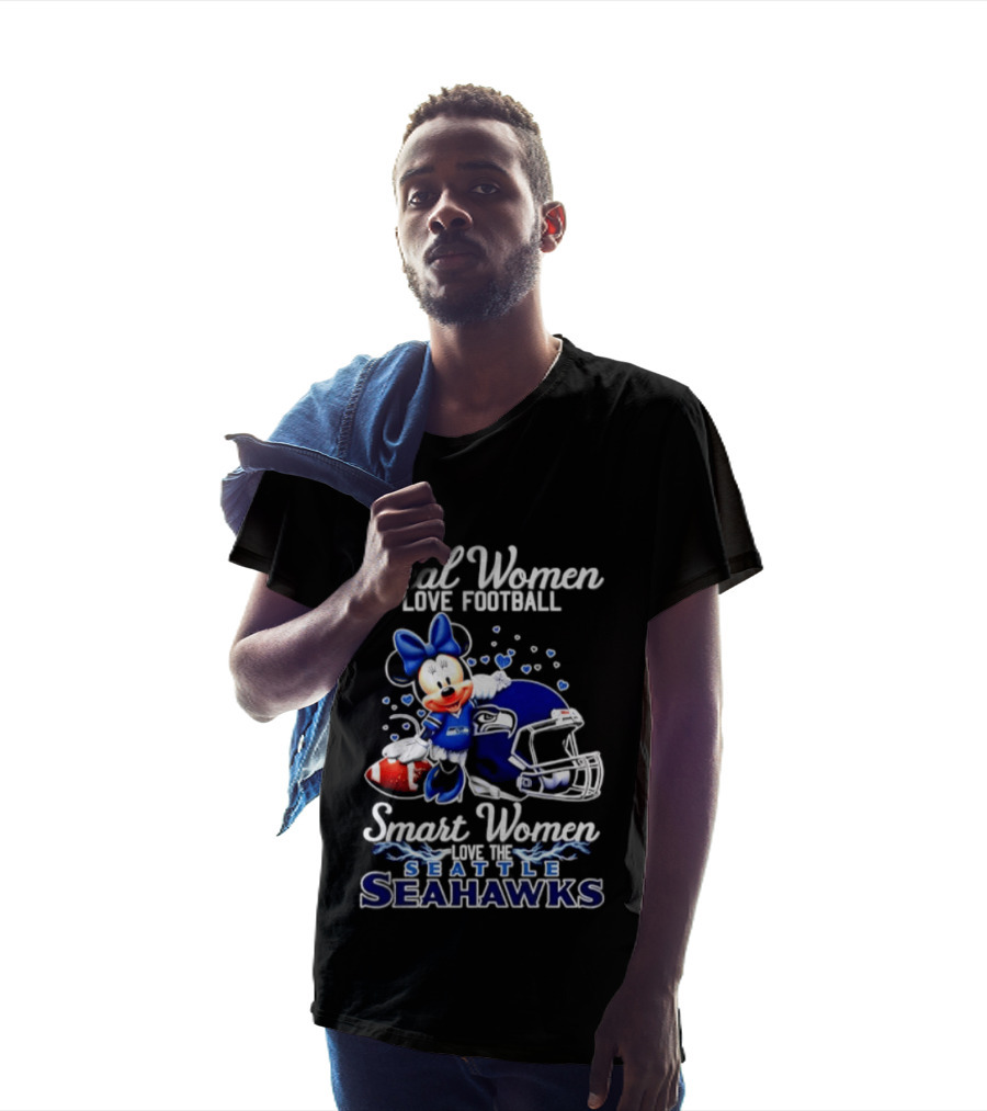 Real Women Love Football Smart Women Love Seattle Seahawks Minnie Mouse Football Fan T-Shirt