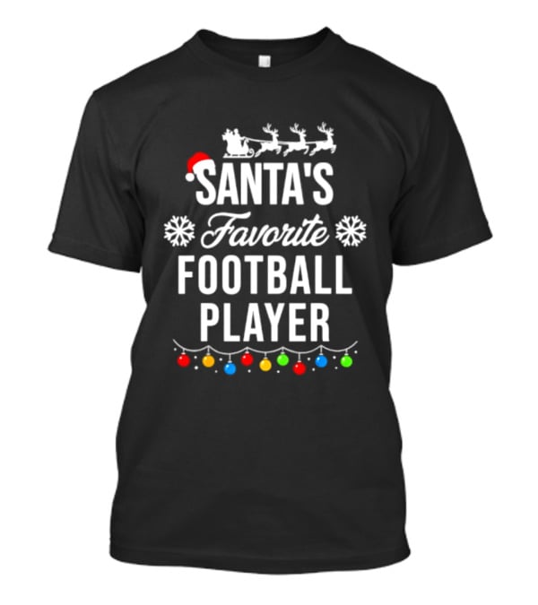 Santa's Favorite Football Player Christmas Santa Hat Reindeer Lights T-Shirt