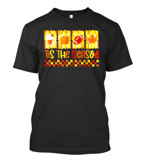 Tis The Season Pumpkin Coffee Football Leaf Halloween T-Shirt