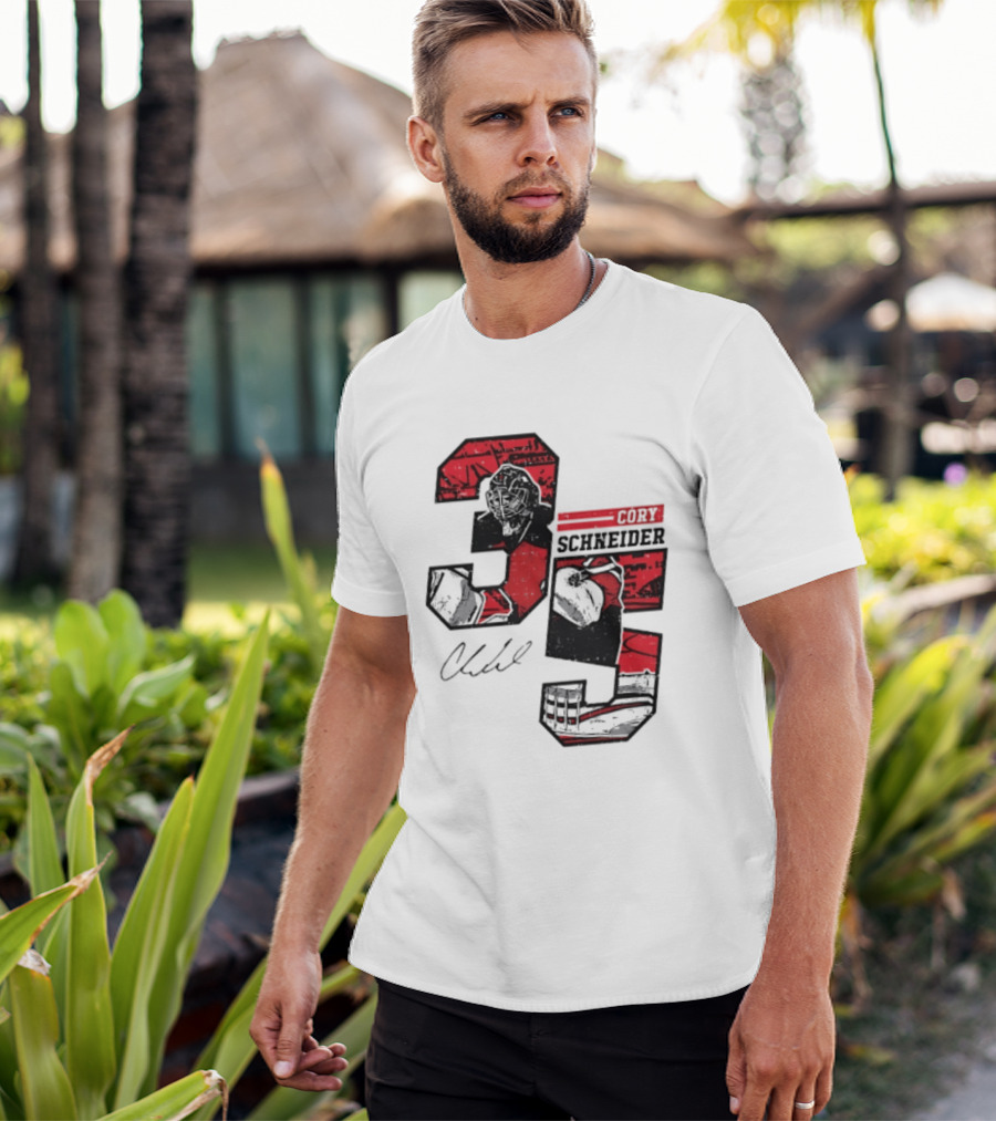 Cory Schneider New Jersey Devils 35 Signature Offset T-Shirt