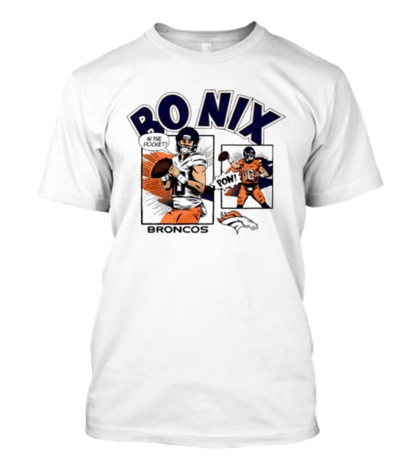 Bo Nix Broncos Comic Pow In The Pocket T-Shirt