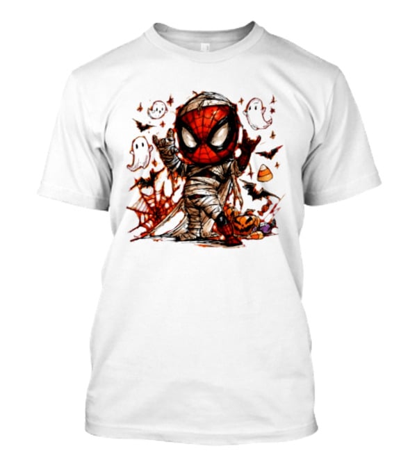 Spider Man Mummy Marvel Halloween Spidey Ghosts Bats Candy Corn Pumpkin T-Shirt