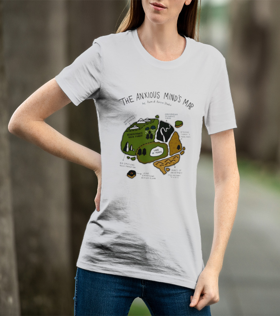 The Anxious Mind's Map Rum & Raisin Studio Reassurance Rain Forest Expectations Plateau Attack Of Panic Peaks T-Shirt