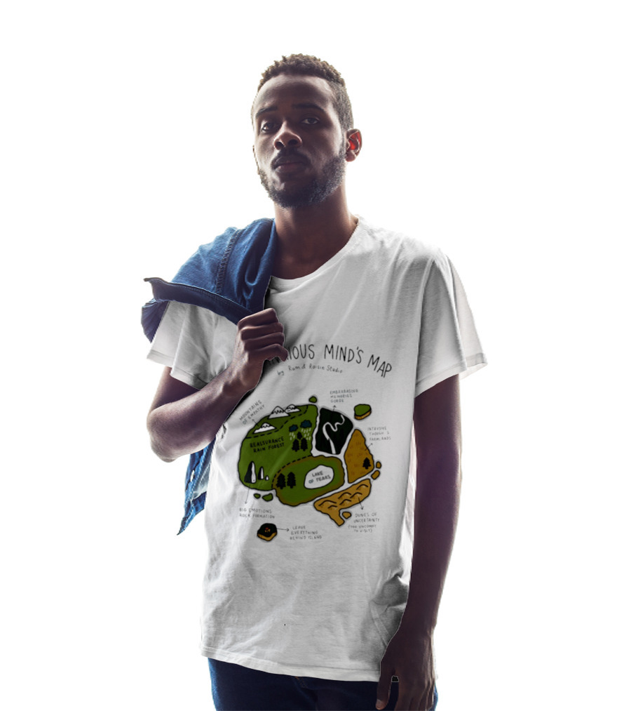 The Anxious Mind's Map Rum & Raisin Studio Reassurance Rain Forest Expectations Plateau Attack Of Panic Peaks T-Shirt