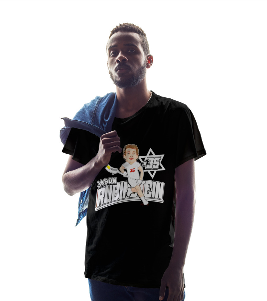 Jason Rubinstein Number 35 Lacrosse Jewish Star Caricature NCAA Rhodes T-Shirt