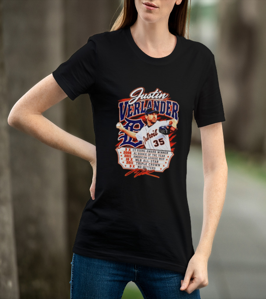 Justin Verlander Detroit Tigers Triple Crown 3x Cy Young 2011 MVP MLB All Star No Hitters T-Shirt