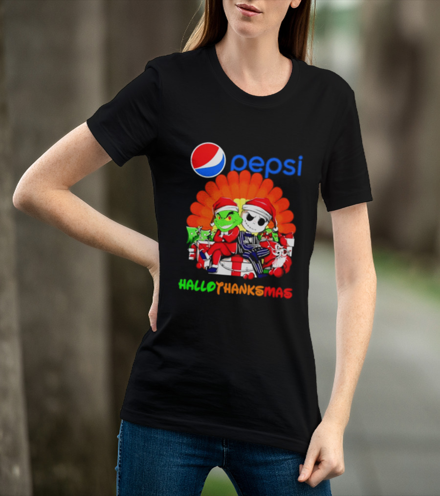 Pepsi Grinch Jack Skellington Hallothanksmas 2026 Holiday Mashup T-Shirt