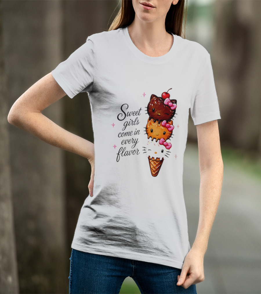 Sweet Girls Come In Every Flavor Hello Kitty Ice Cream Cone T-Shirt