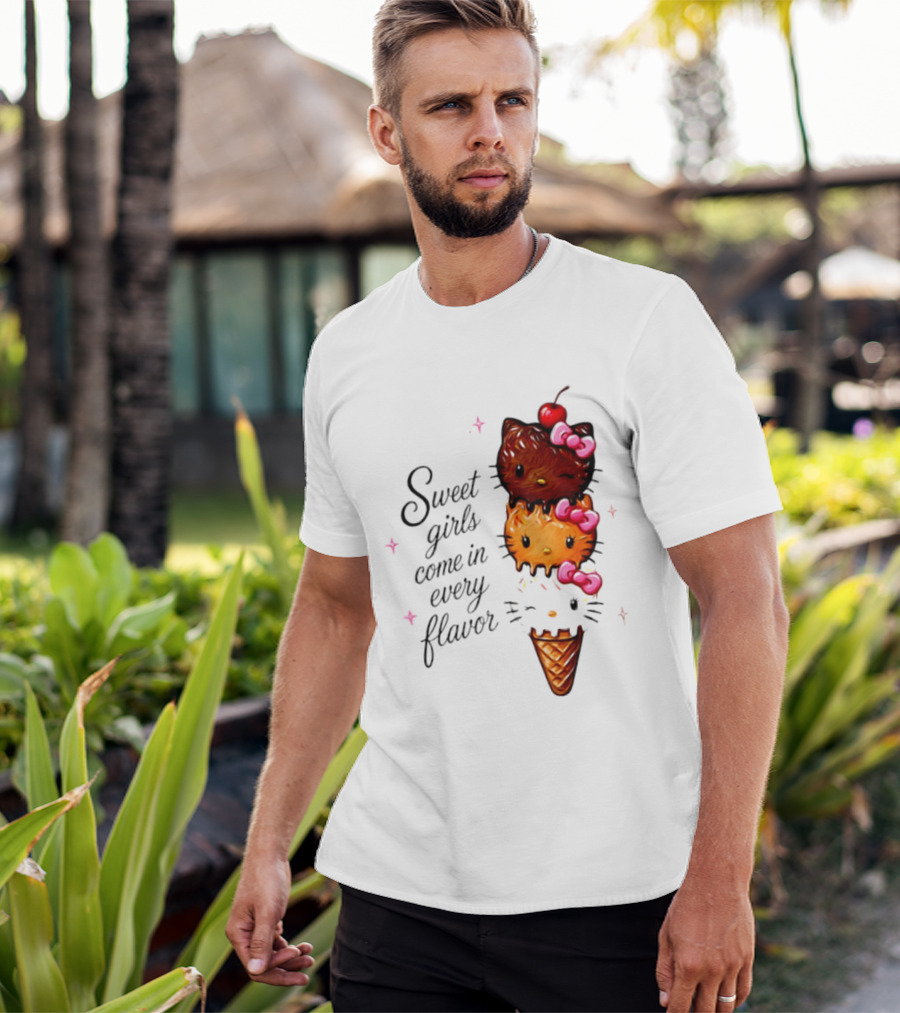 Sweet Girls Come In Every Flavor Hello Kitty Ice Cream Cone T-Shirt