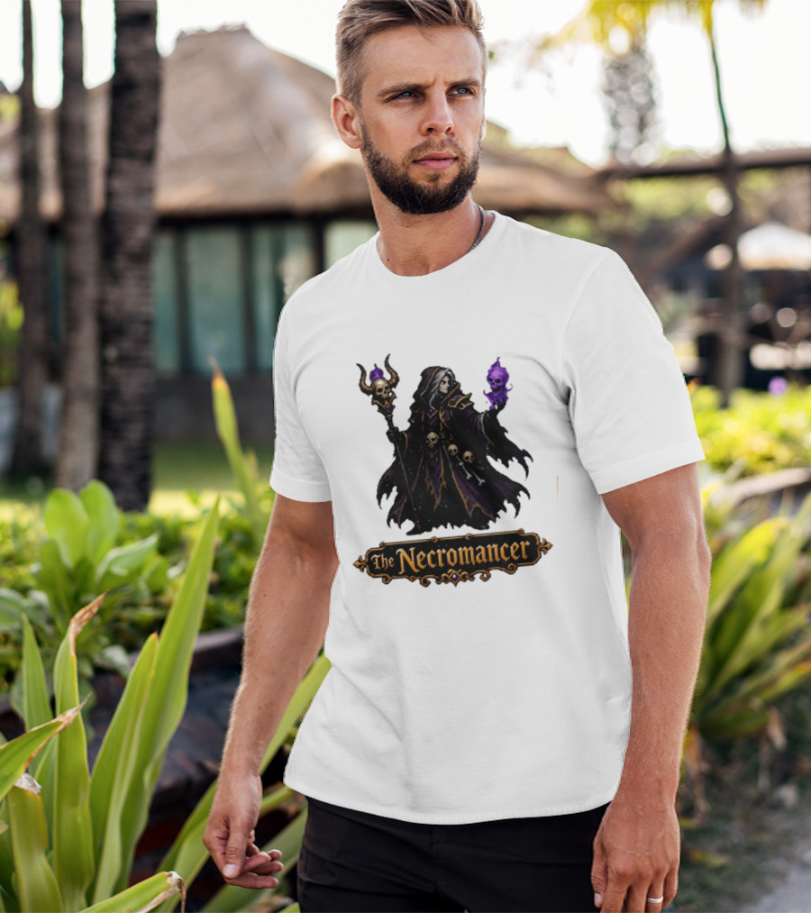 The Necromancer RPG Fantasy Dungeons And Dragons Mage Skulls And Staff T-Shirt