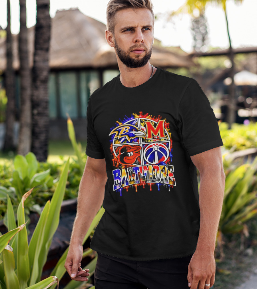 Baltimore Ravens Orioles Maryland Terps Washington Wizards Baltimore Skyline T-Shirt