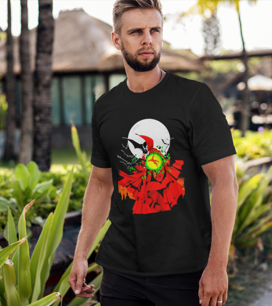 Graveyard Shift Whitegold Industries Spawn Halloween 2026 Full Red Moon T-Shirt