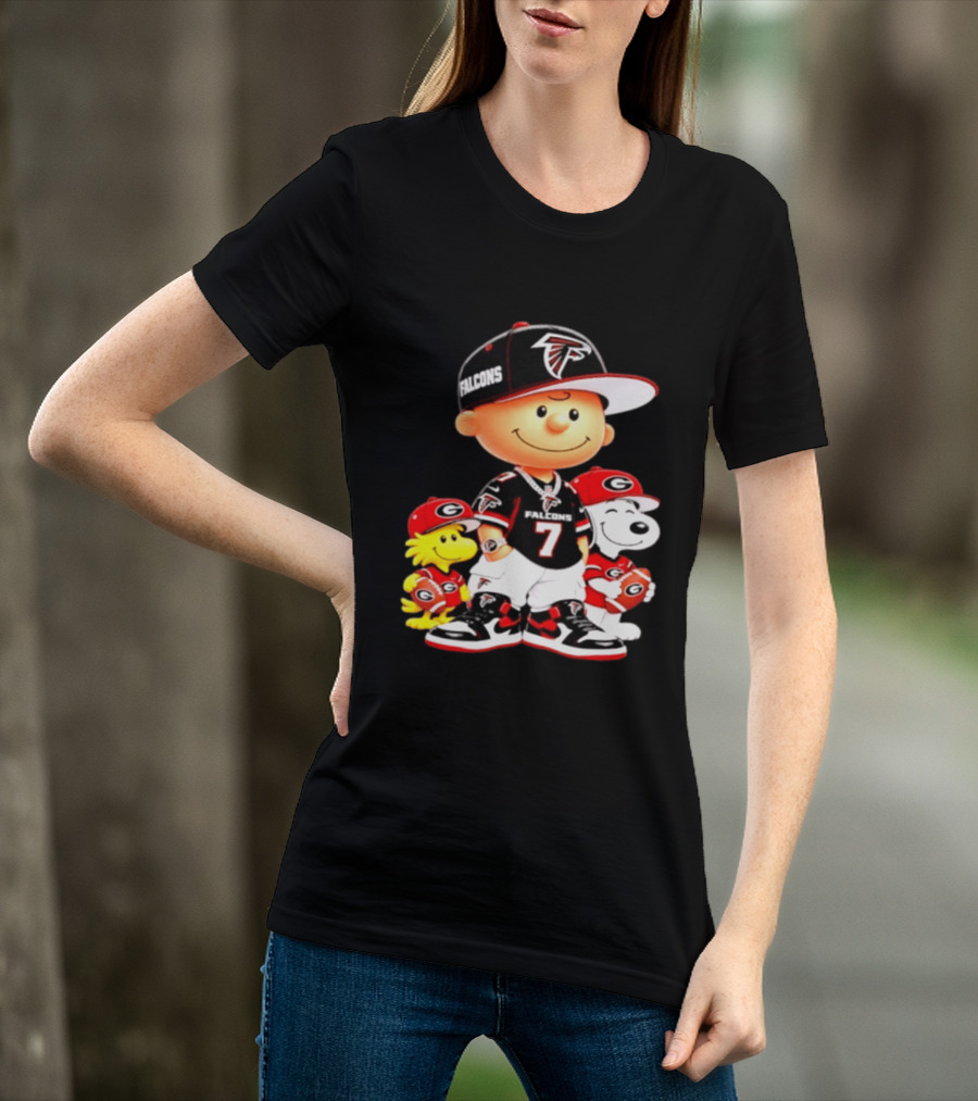 Charlie Brown Snoopy Woodstock Atlanta Falcons Georgia Bulldogs Football Fan Gear T-Shirt